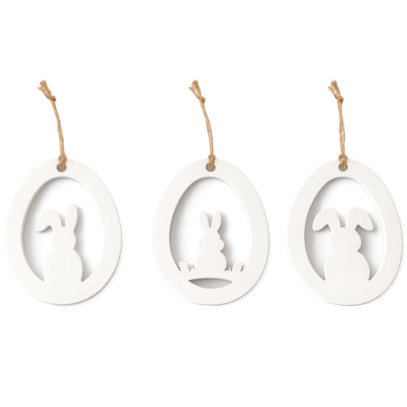 Preview: Oster Ornament 3 teilig modern weiss mit Hasenmotiv